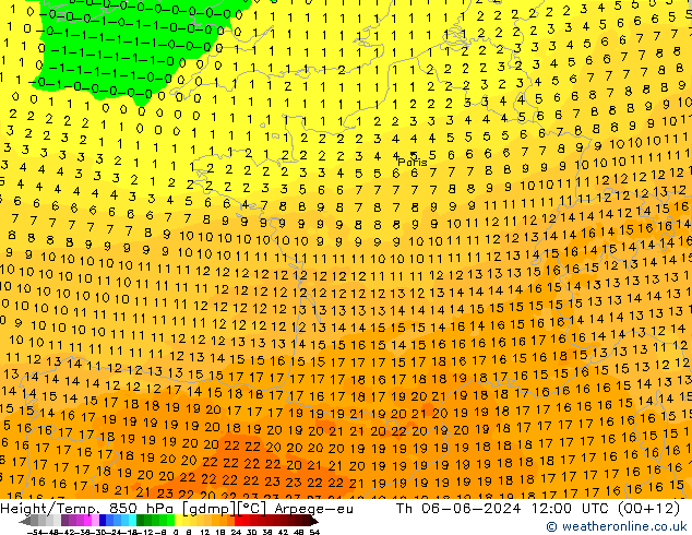 Height/Temp. 850 hPa Arpege-eu Do 06.06.2024 12 UTC