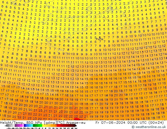 Height/Temp. 850 hPa Arpege-eu  07.06.2024 00 UTC