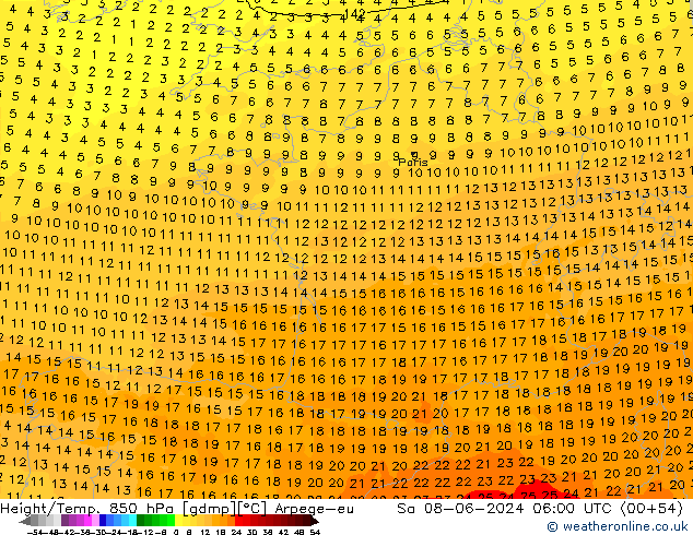 Height/Temp. 850 hPa Arpege-eu Sáb 08.06.2024 06 UTC