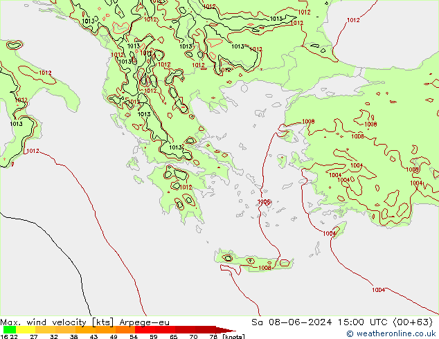 Max. wind velocity Arpege-eu sam 08.06.2024 15 UTC