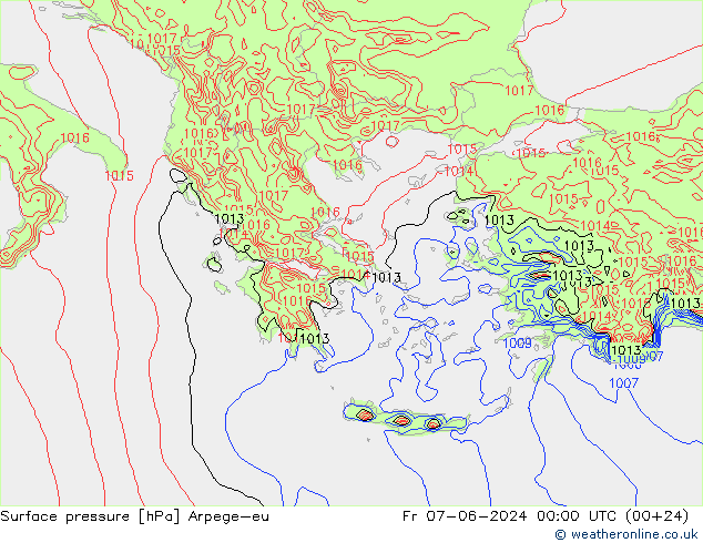 Surface pressure Arpege-eu Fr 07.06.2024 00 UTC