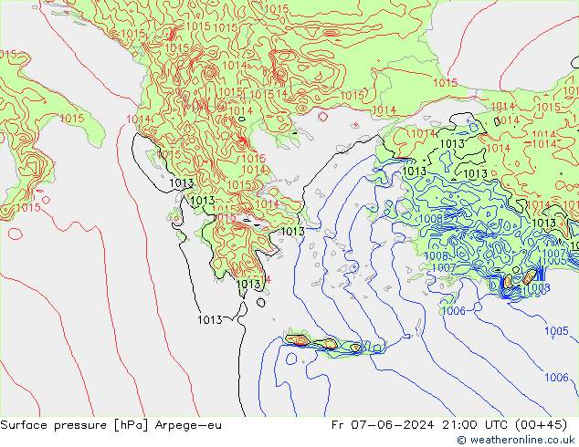 Surface pressure Arpege-eu Fr 07.06.2024 21 UTC