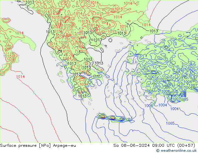 Pressione al suolo Arpege-eu sab 08.06.2024 09 UTC