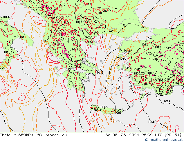 Theta-e 850hPa Arpege-eu So 08.06.2024 06 UTC