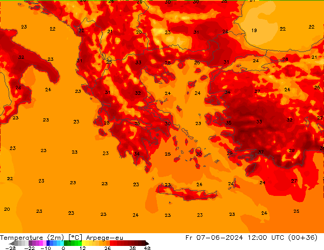 Temperatura (2m) Arpege-eu Sex 07.06.2024 12 UTC