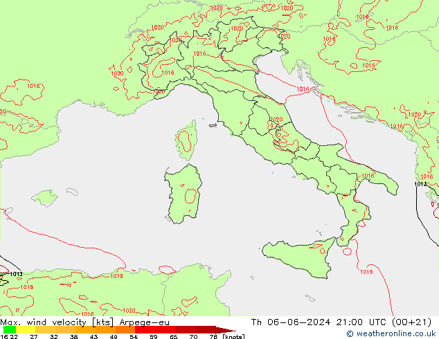 Maks. Rüzgar Hızı Arpege-eu Per 06.06.2024 21 UTC