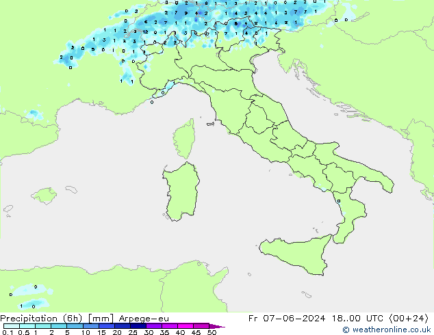 Yağış (6h) Arpege-eu Cu 07.06.2024 00 UTC