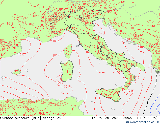 Surface pressure Arpege-eu Th 06.06.2024 06 UTC