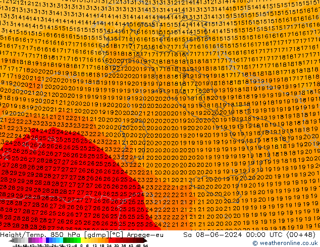 Height/Temp. 850 hPa Arpege-eu Sáb 08.06.2024 00 UTC