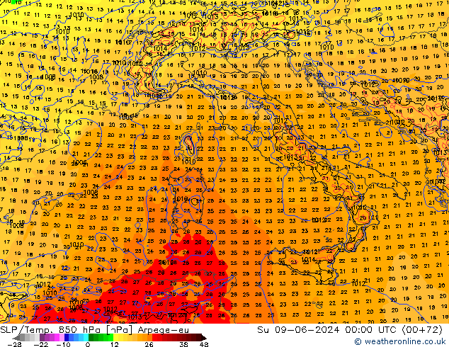 SLP/Temp. 850 hPa Arpege-eu dim 09.06.2024 00 UTC