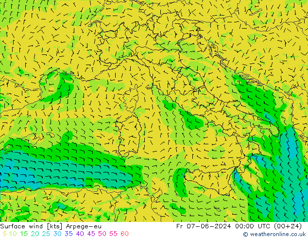 Rüzgar 10 m Arpege-eu Cu 07.06.2024 00 UTC