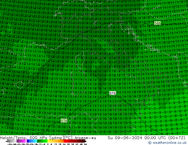 Yükseklik/Sıc. 500 hPa Arpege-eu Paz 09.06.2024 00 UTC