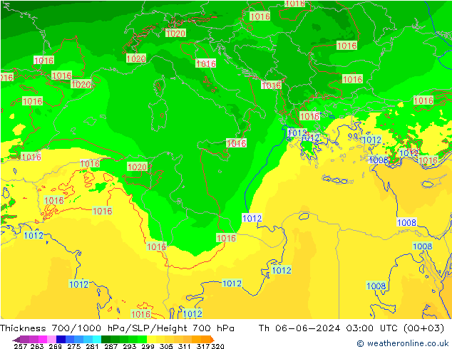 Thck 700-1000 hPa Arpege-eu Th 06.06.2024 03 UTC