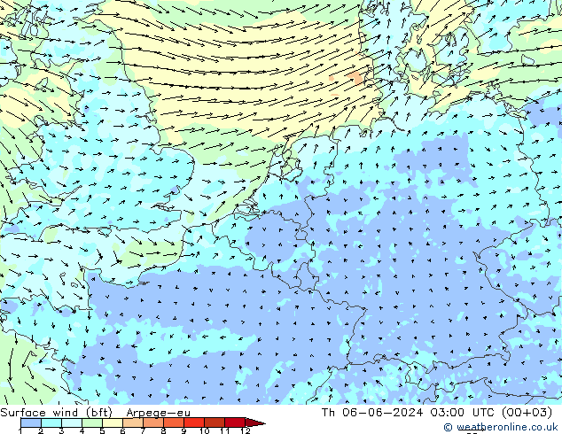 ве�Bе�@ 10 m (bft) Arpege-eu чт 06.06.2024 03 UTC