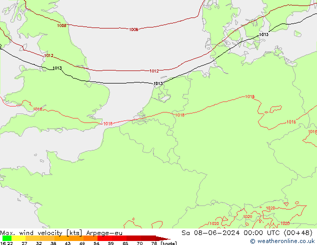 Max. wind velocity Arpege-eu sam 08.06.2024 00 UTC