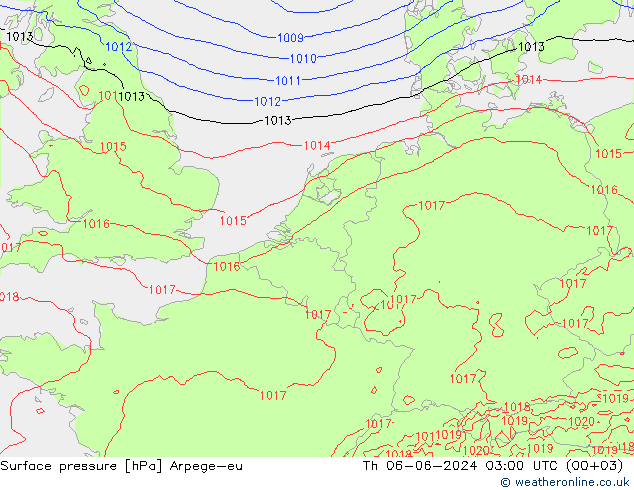 Surface pressure Arpege-eu Th 06.06.2024 03 UTC