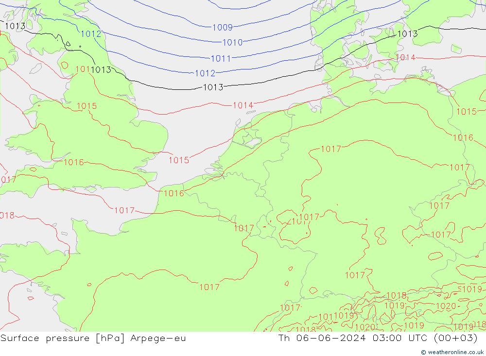 Surface pressure Arpege-eu Th 06.06.2024 03 UTC