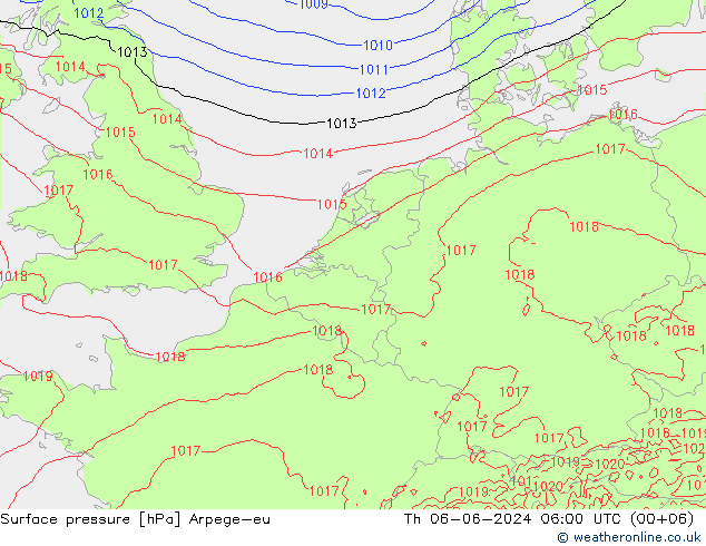 Surface pressure Arpege-eu Th 06.06.2024 06 UTC