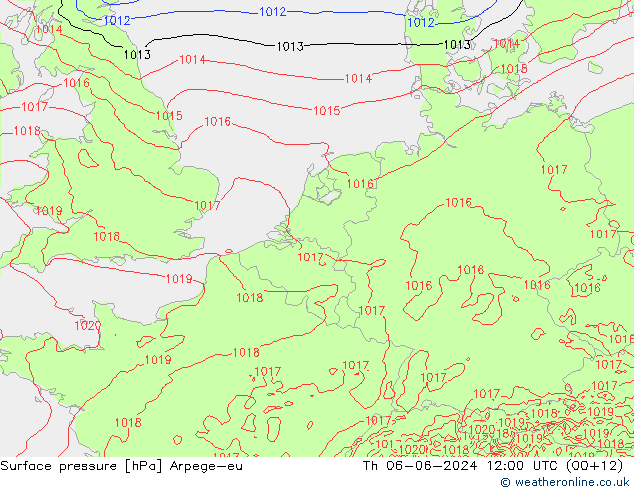 Pressione al suolo Arpege-eu gio 06.06.2024 12 UTC