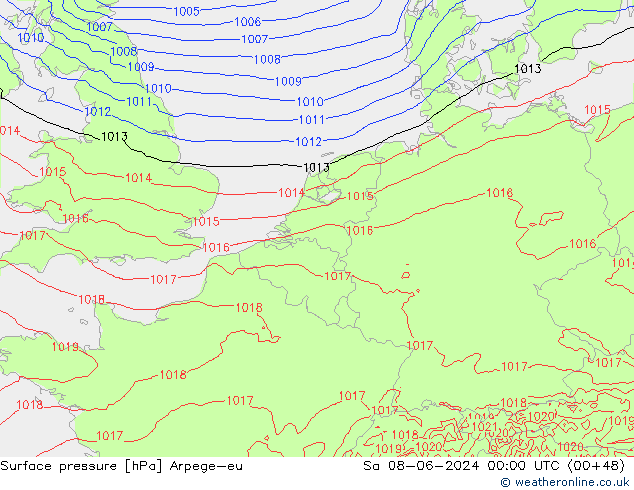 Luchtdruk (Grond) Arpege-eu za 08.06.2024 00 UTC