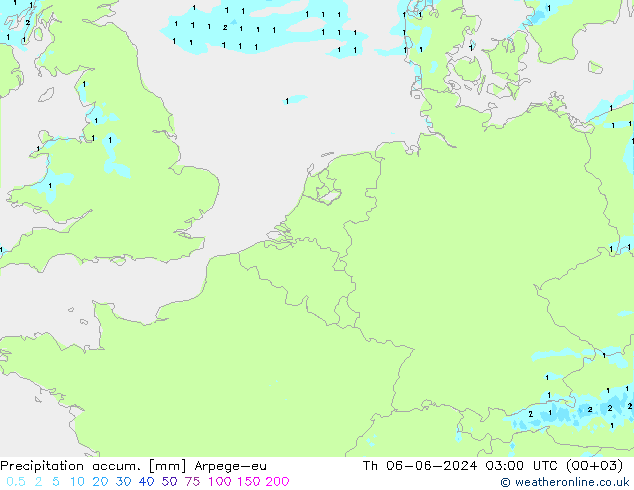 Precipitation accum. Arpege-eu Th 06.06.2024 03 UTC