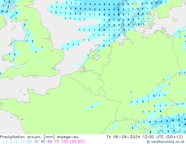 Totale neerslag Arpege-eu do 06.06.2024 12 UTC