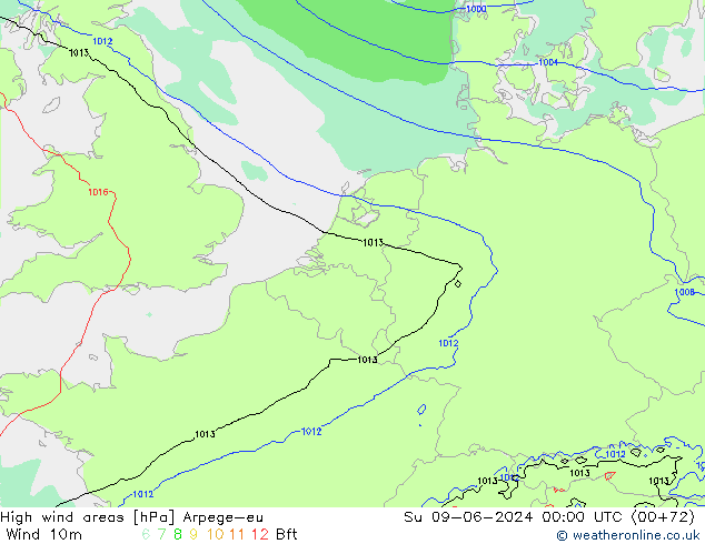 High wind areas Arpege-eu Вс 09.06.2024 00 UTC