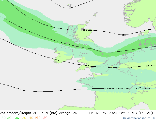 Jet stream/Height 300 hPa Arpege-eu Pá 07.06.2024 15 UTC