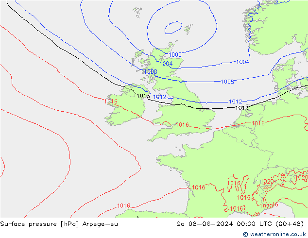 Surface pressure Arpege-eu Sa 08.06.2024 00 UTC