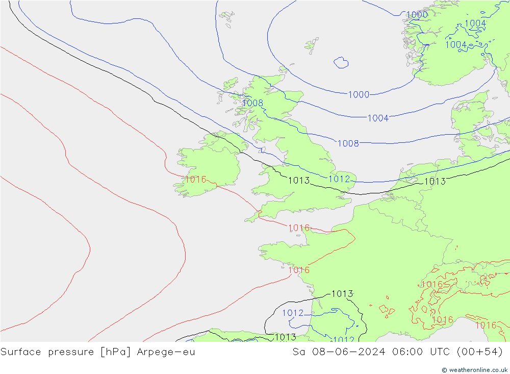 Presión superficial Arpege-eu sáb 08.06.2024 06 UTC