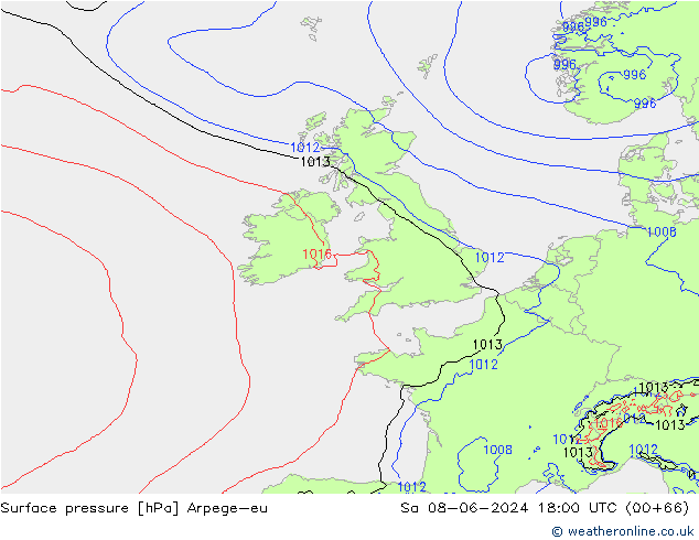 Surface pressure Arpege-eu Sa 08.06.2024 18 UTC