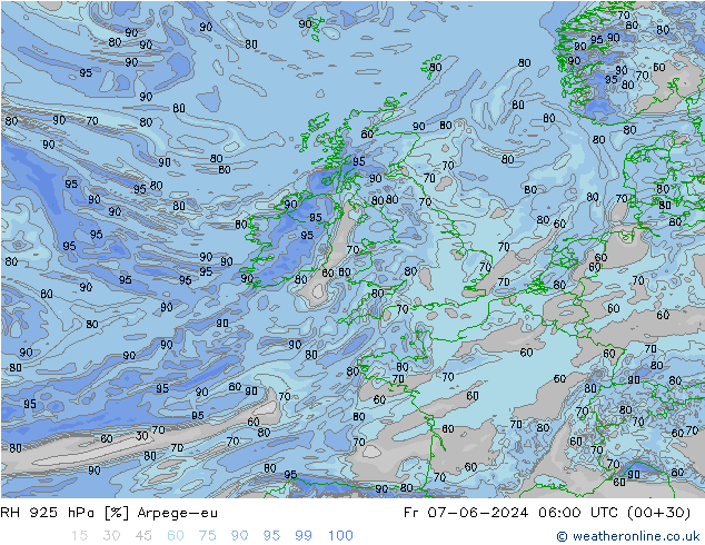 RH 925 hPa Arpege-eu Sex 07.06.2024 06 UTC