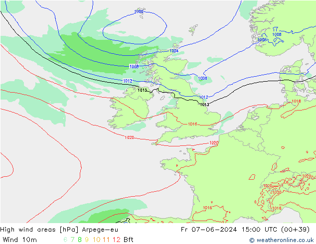 High wind areas Arpege-eu пт 07.06.2024 15 UTC