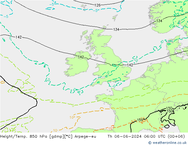 Yükseklik/Sıc. 850 hPa Arpege-eu Per 06.06.2024 06 UTC