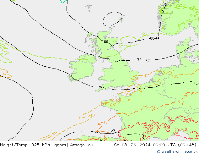 Height/Temp. 925 hPa Arpege-eu Sáb 08.06.2024 00 UTC