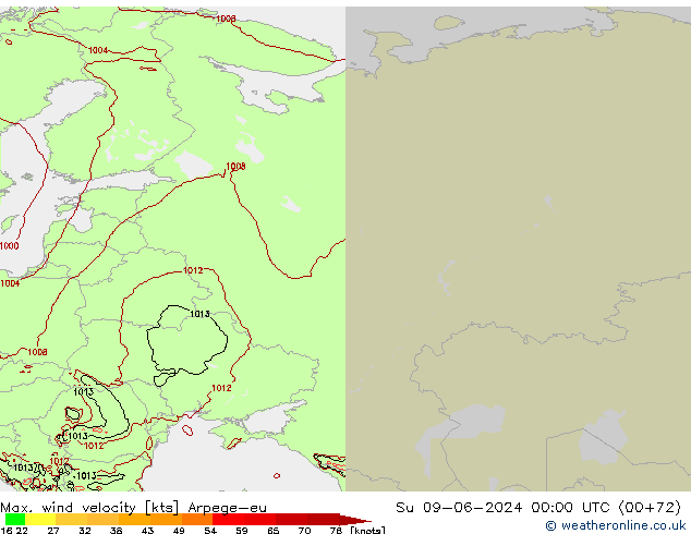 Max. wind velocity Arpege-eu dom 09.06.2024 00 UTC