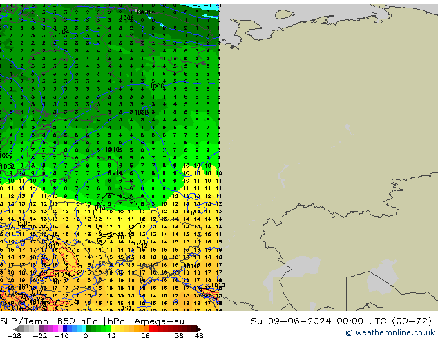 SLP/Temp. 850 hPa Arpege-eu Su 09.06.2024 00 UTC
