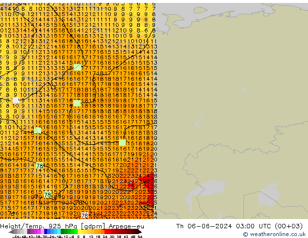 Height/Temp. 925 гПа Arpege-eu чт 06.06.2024 03 UTC