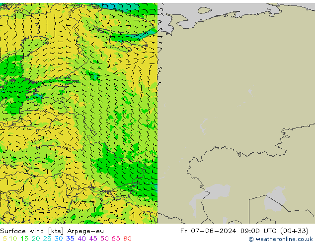 Surface wind Arpege-eu Fr 07.06.2024 09 UTC