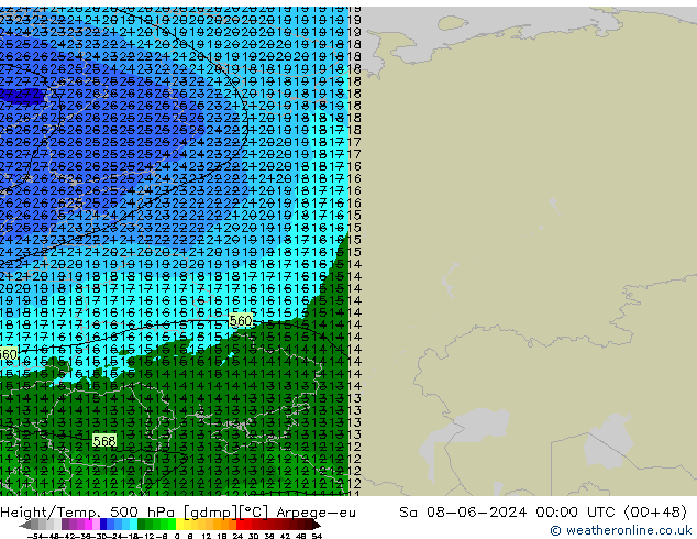 Yükseklik/Sıc. 500 hPa Arpege-eu Cts 08.06.2024 00 UTC