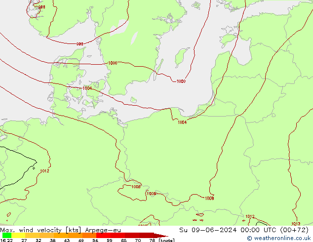 Max. wind velocity Arpege-eu  09.06.2024 00 UTC