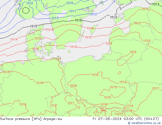 Atmosférický tlak Arpege-eu Pá 07.06.2024 03 UTC