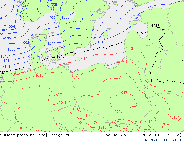 Surface pressure Arpege-eu Sa 08.06.2024 00 UTC