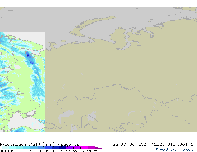 Precipitación (12h) Arpege-eu sáb 08.06.2024 00 UTC