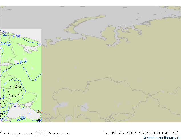 Atmosférický tlak Arpege-eu Ne 09.06.2024 00 UTC