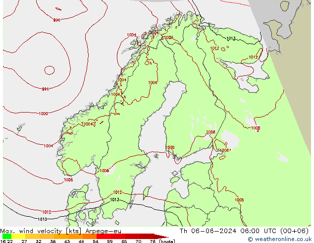 Max. wind snelheid Arpege-eu do 06.06.2024 06 UTC