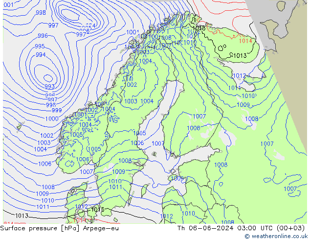 Surface pressure Arpege-eu Th 06.06.2024 03 UTC