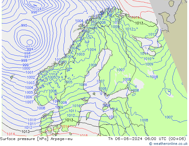 Surface pressure Arpege-eu Th 06.06.2024 06 UTC