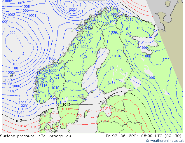 Surface pressure Arpege-eu Fr 07.06.2024 06 UTC