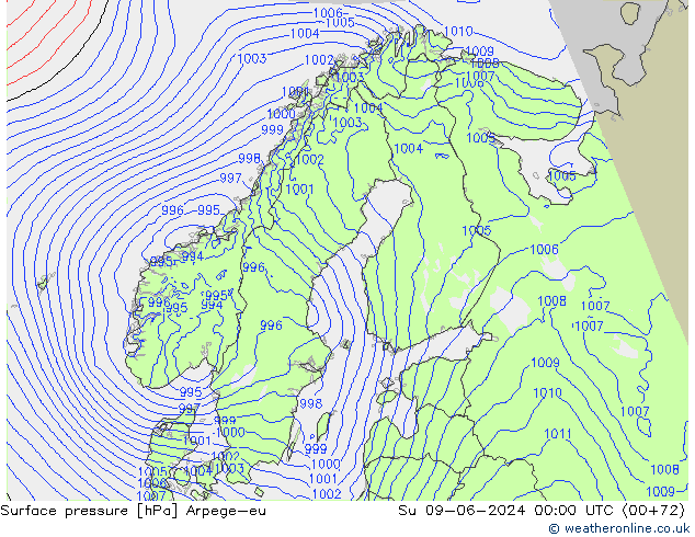 Atmosférický tlak Arpege-eu Ne 09.06.2024 00 UTC